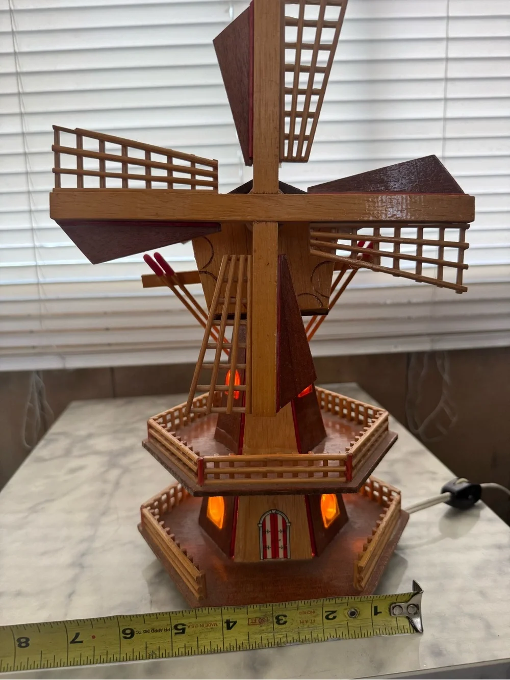 Vintage Wood Windmill Music Box and Night Light 13”
